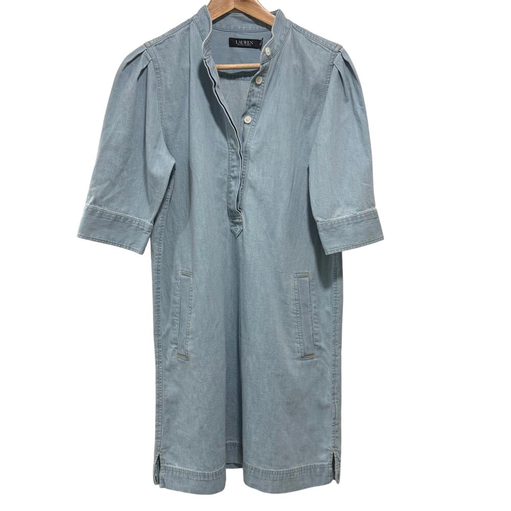 Lauren Ralph Lauren Black Label Chambray Tunic Dress Womens M Cotton Blue - Picture 6 of 14